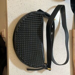 AllSaints Half Moon Studded Leather Crossbody Bag